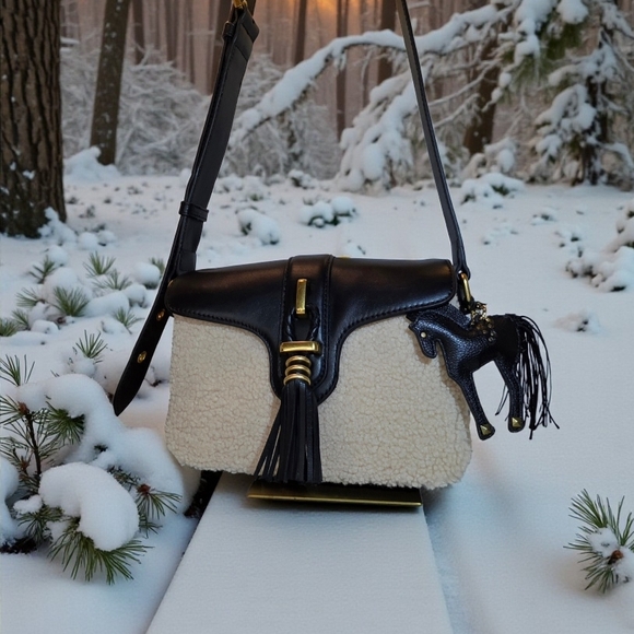 Vince Camuto Handbags - SALE! Black Crossbody Faux Shearling Bag by Vince Camuto w/ Leather Horse Charm